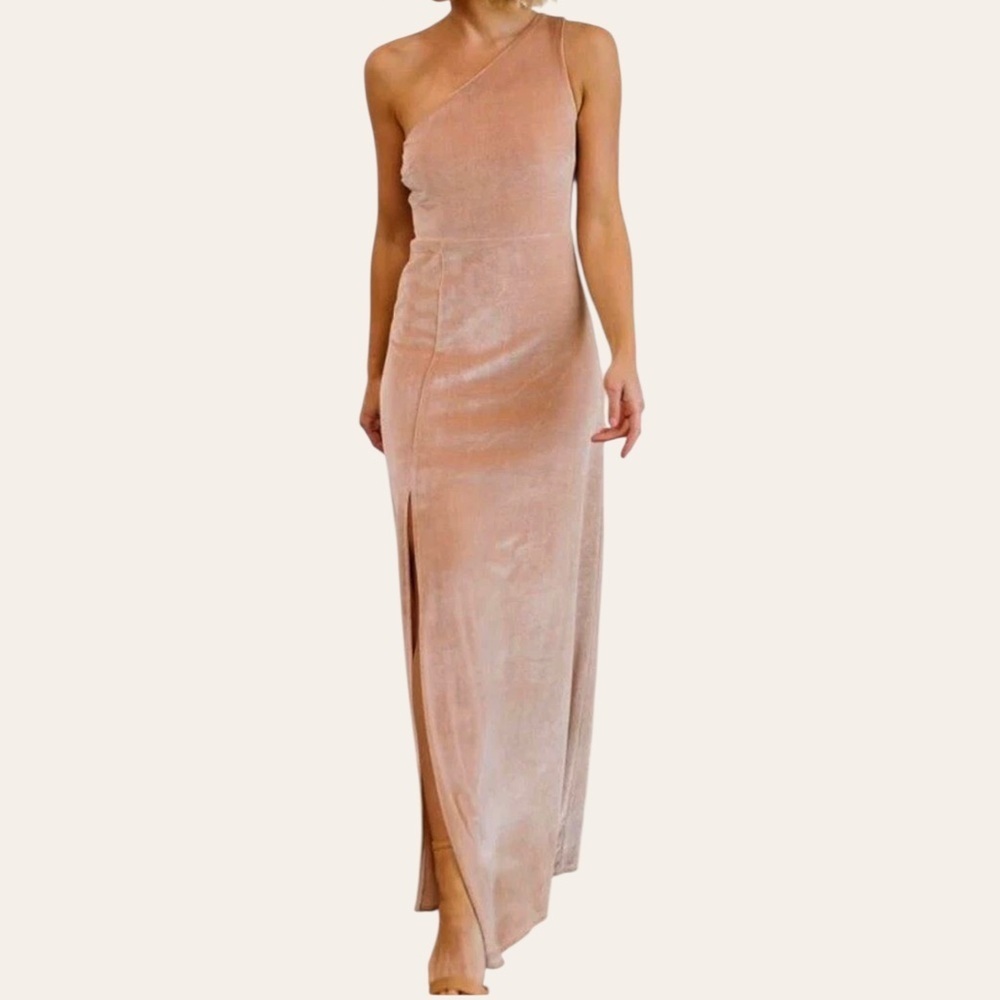 NWT Baltic Born Tatiana Velvet One Shoulder Maxi Dress Champagne Size Large - Picture 3 of 11